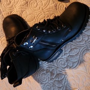 Xelement  Women's  Black Leather Zippered Motorcycle Boots